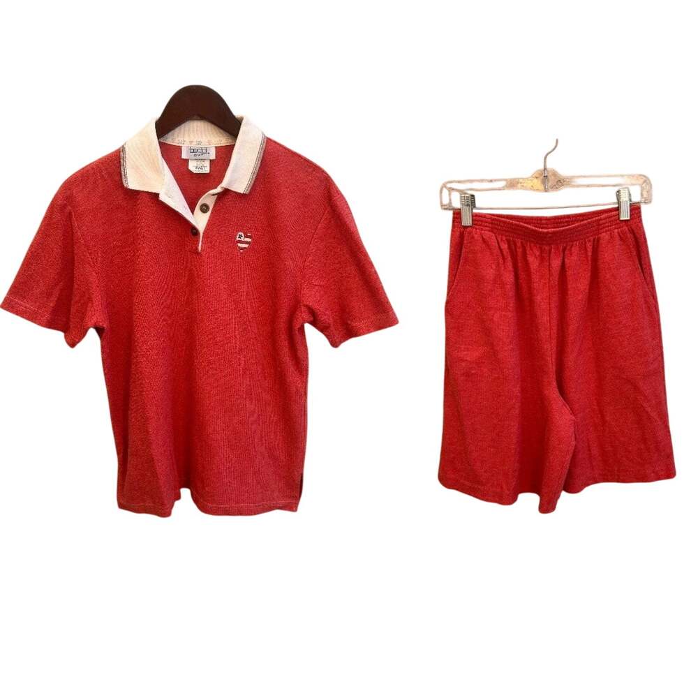 Vintage Teddi Red Patriotic Polo Shirt & Shorts Set Womens Small/Medium